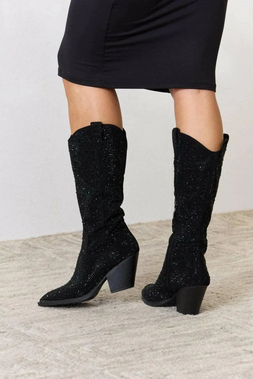 Sparkling Rhinestone Cowboy Boots with Knee-High Glamour - Love Salve